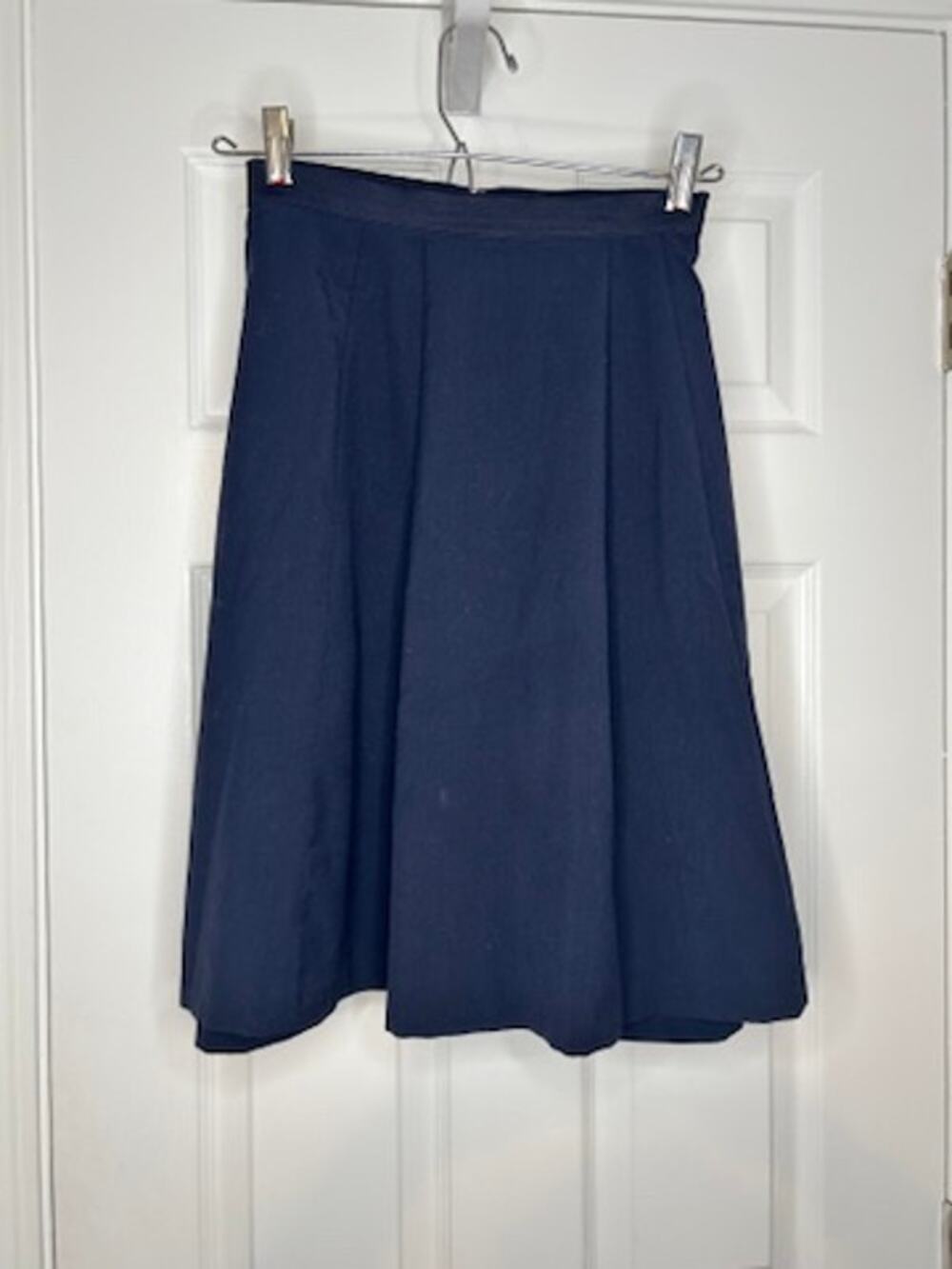 Ellen Tracy Womens 12 Navy Blue Pleated A Line Knee Length Career Skirt